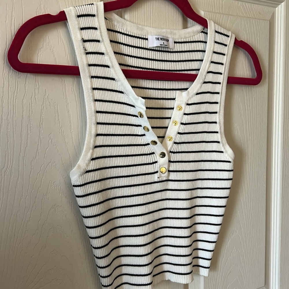 The Workshop Women’s White Black Stripe Sleeveless Ribbed Sweater Tank Size S - Picture 5 of 12